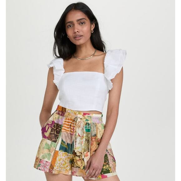 NWT Cara Cara Darby White 100% Linen Ruffled Crop Top, size M - Picture 1 of 9